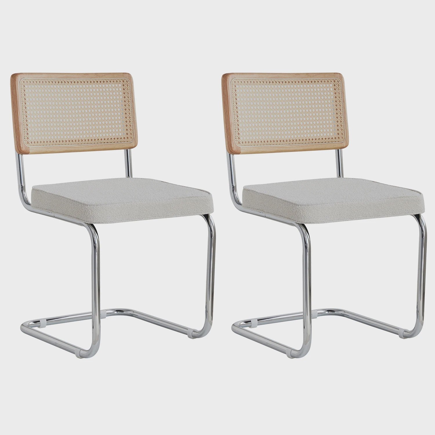 Set van 2/4 Retro Eetkamerstoelen met Rotan Rugleuning en Gestoffeerde Zitting