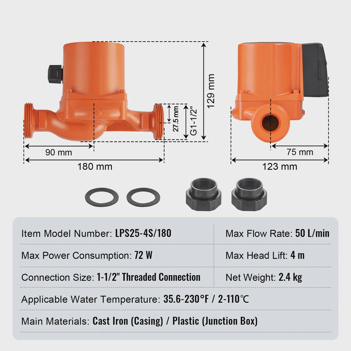 Circulatiepomp Warm Water 220V - 3 Snelheden, Stil & Krachtig voor CV-systemen