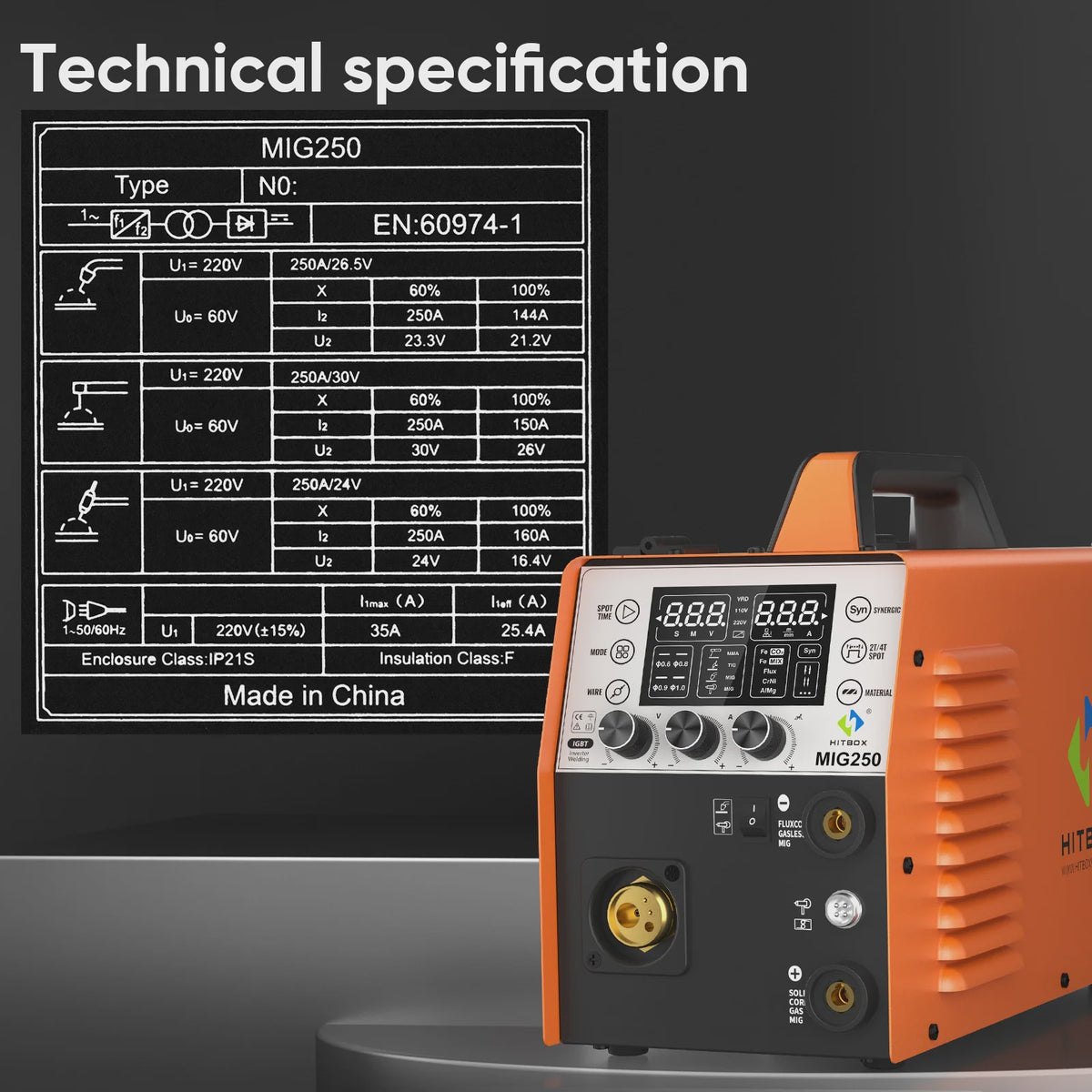 HITBOX MIG250 6-in-1 Lasapparaat: MIG, MMA, TIG, Aluminium & Pulse