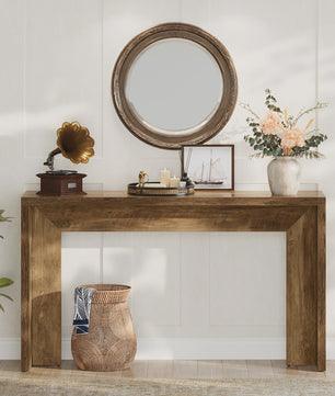 Tribesigns 140cm Farmhouse Console Tafel met Opbergruimte - Rustiek Bruin Hout