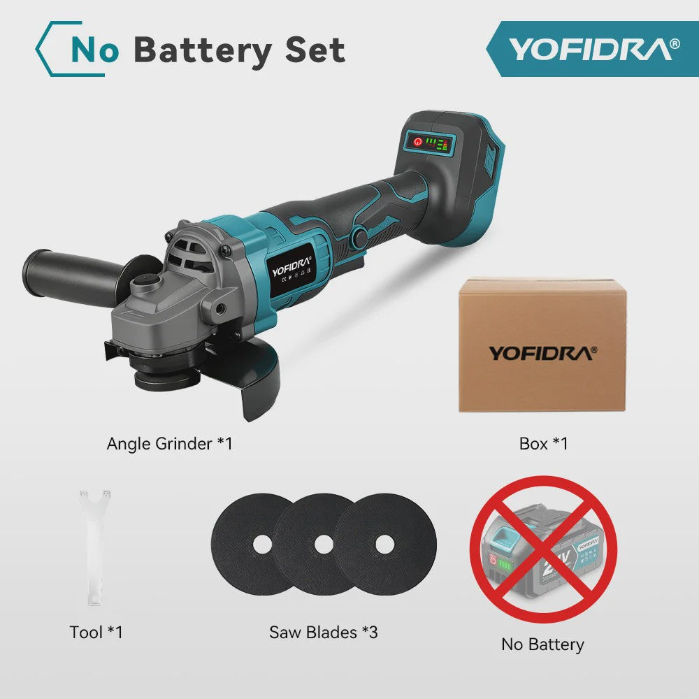YOFIDRA Accu Haakse Slijper 125mm M14 - Borstelloze Motor, 21V Kracht