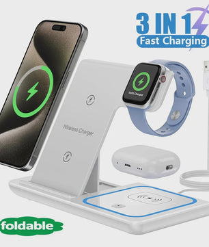 3-in-1 Opvouwbaar Draadloos Laadstation voor iPhone, Apple Watch & AirPods Pro - Snel Opladen