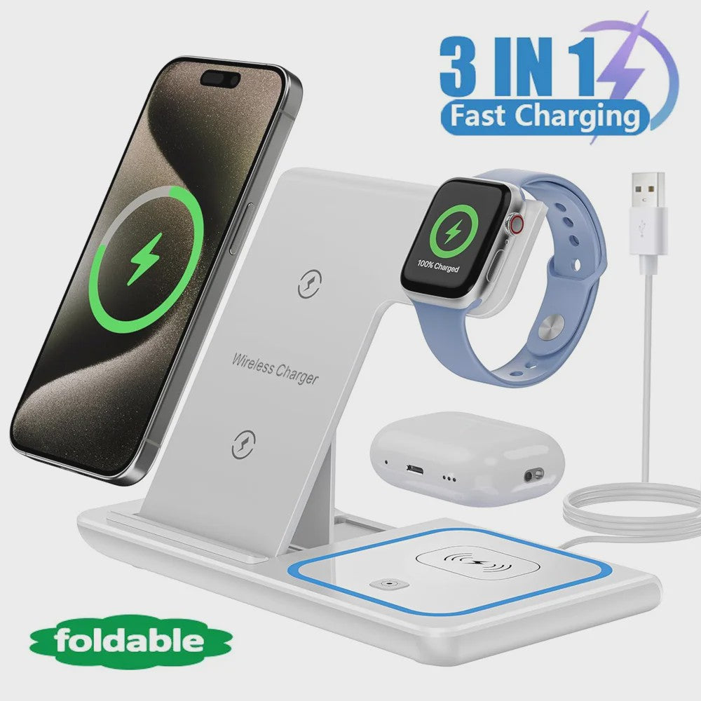 3-in-1 Opvouwbaar Draadloos Laadstation voor iPhone, Apple Watch & AirPods Pro - Snel Opladen