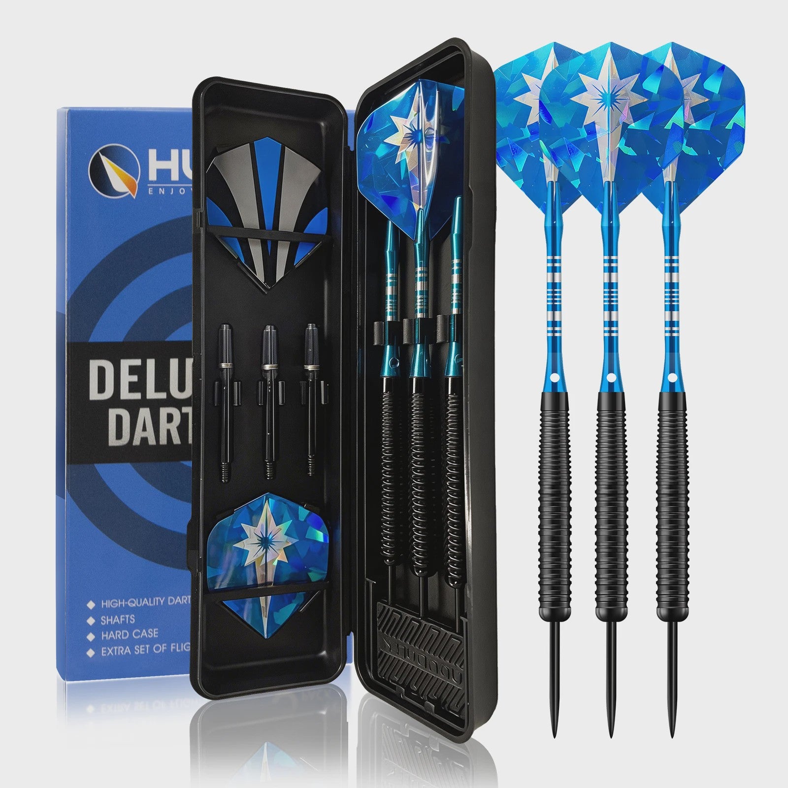Huanqu 19g Dartpijlen Set: Professionele Iron Darts met Antislip Grip, Inclusief Opbergdoos en Accessoires