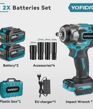 YOFIDRA Accu Klopboormachine 1200Nm Brushless - 5 Versnellingen, Draadloos, voor Makita 18V Accu