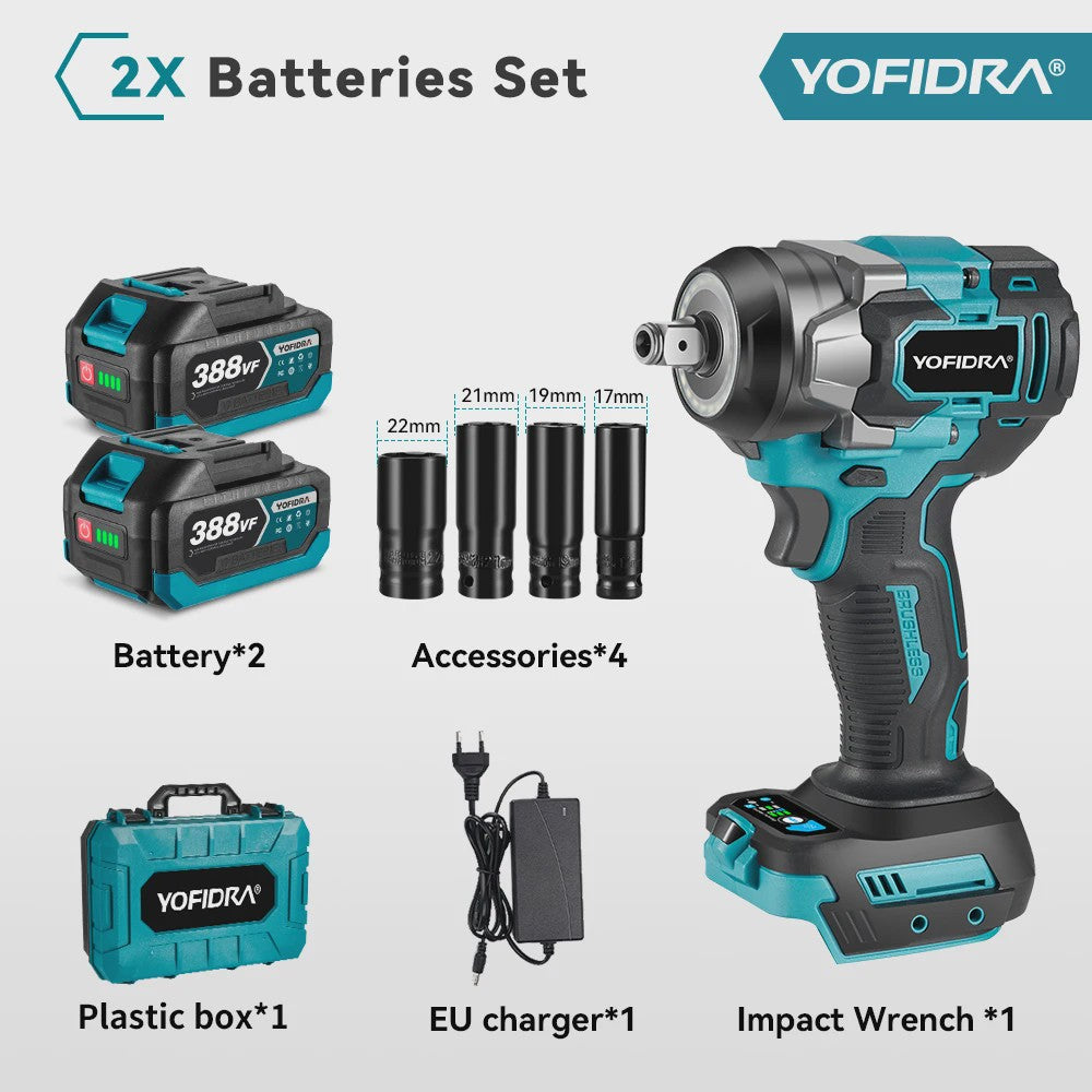 YOFIDRA Accu Klopboormachine 1200Nm Brushless - 5 Versnellingen, Draadloos, voor Makita 18V Accu