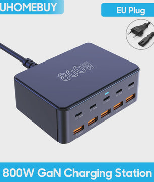 800W GaN Snellader met 10 Poorten (5x USB-C 100W, 5x USB-A 60W) - PD3.0 PPS QC3.0