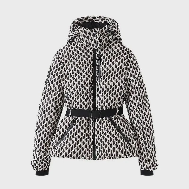 Dames Winter Parka Jas met Capuchon, Hoge Taille en Riem - Warm & Winddicht