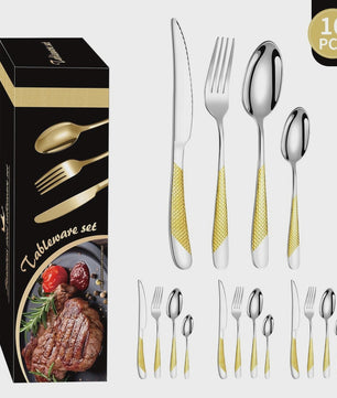 Gouden Roestvrij Staal Bestekset (16/24 Delig) - Vaatwasmachinebestendig & Stijlvol Tafelgerei