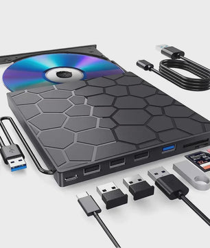 Externe DVD/CD Brander & Speler met USB 3.0 en Type-C | 7-in-1 Multifunctionele Drive voor PC & Mac