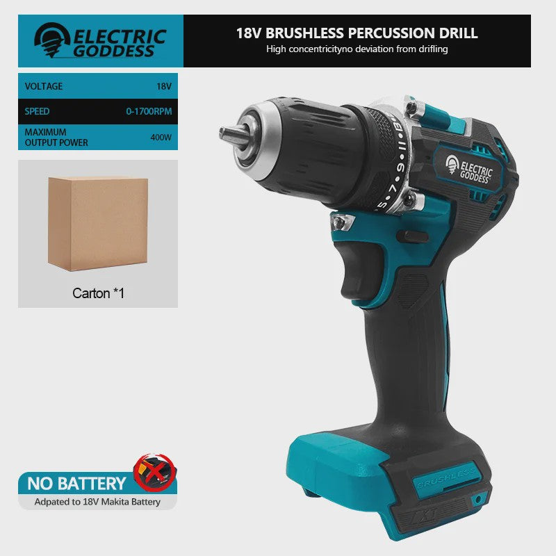 Krachtige Brushless Accuboormachine 1700 RPM - 10mm Klauw - Compatibel met Makita 18V Accu
