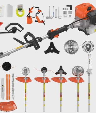 CONENTOOL 52CC 6-in-1 Benzine Grasmaaier, Bosmaaier, Heggenschaar & Kettingzaag Tuingereedschap
