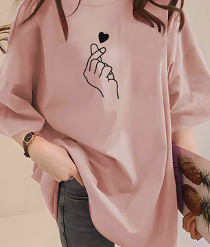 Zomer T-shirt Dames met Hart & Letter Print - Casual Loose Fit