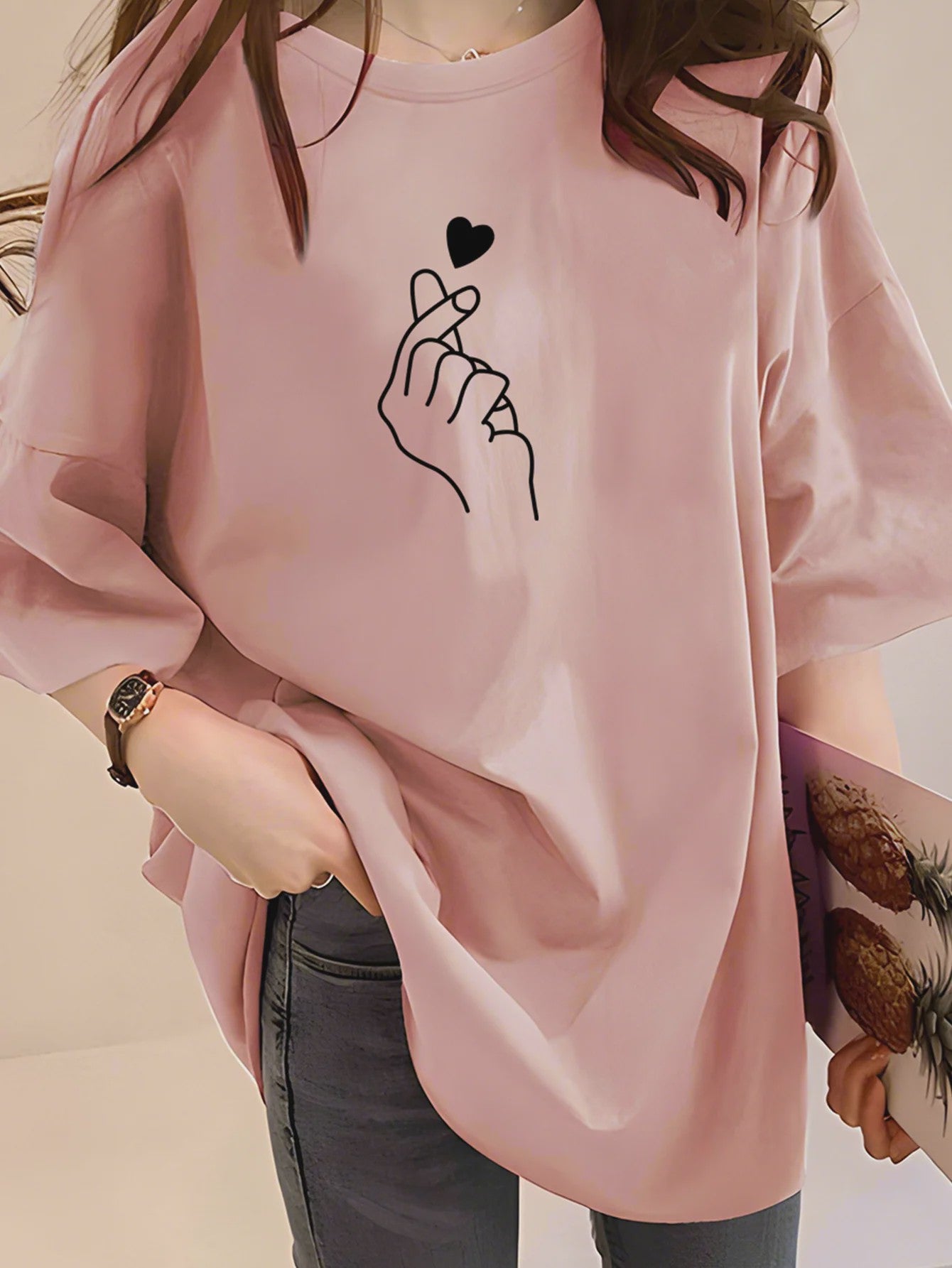 Zomer T-shirt Dames met Hart & Letter Print - Casual Loose Fit