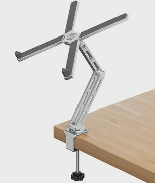 2-in-1 Afneembare Laptopstandaard met 360° Draaibare Basis & Tablet Arm - Opvouwbaar & Ruimtebesparend