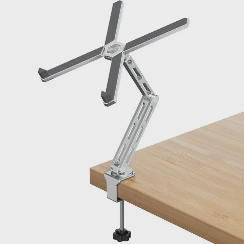 2-in-1 Afneembare Laptopstandaard met 360° Draaibare Basis & Tablet Arm - Opvouwbaar & Ruimtebesparend