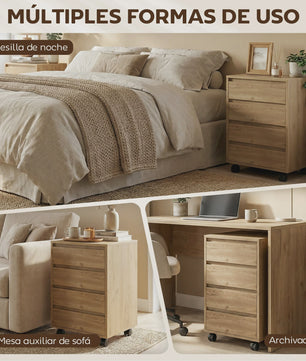 Mobiele Ladekast met 4 Lades - Bureau Ladekast op Wielen - 46x40x65 cm - Bruin