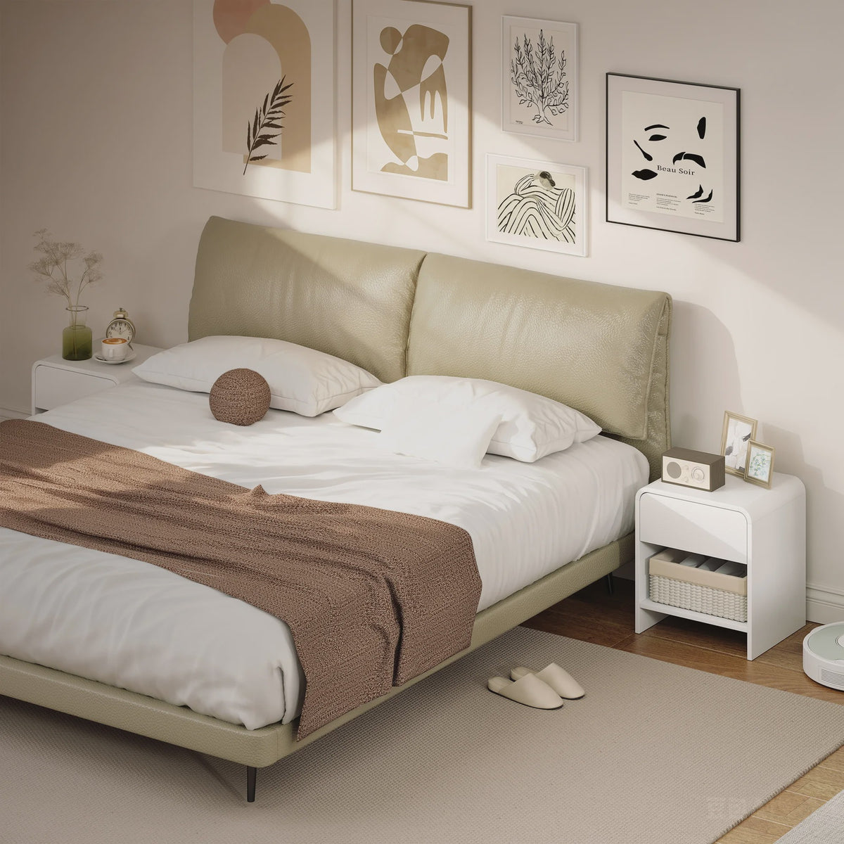 Set van 2 Witte Nachtkastjes met Lade en Open Vak - 40x35x45 cm
