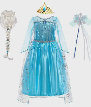Elsa Prinsessenjurk Meisjes - Lange Mouwen, Sneeuwvlokken & Glitter - Perfect voor Feestjes & Carnaval