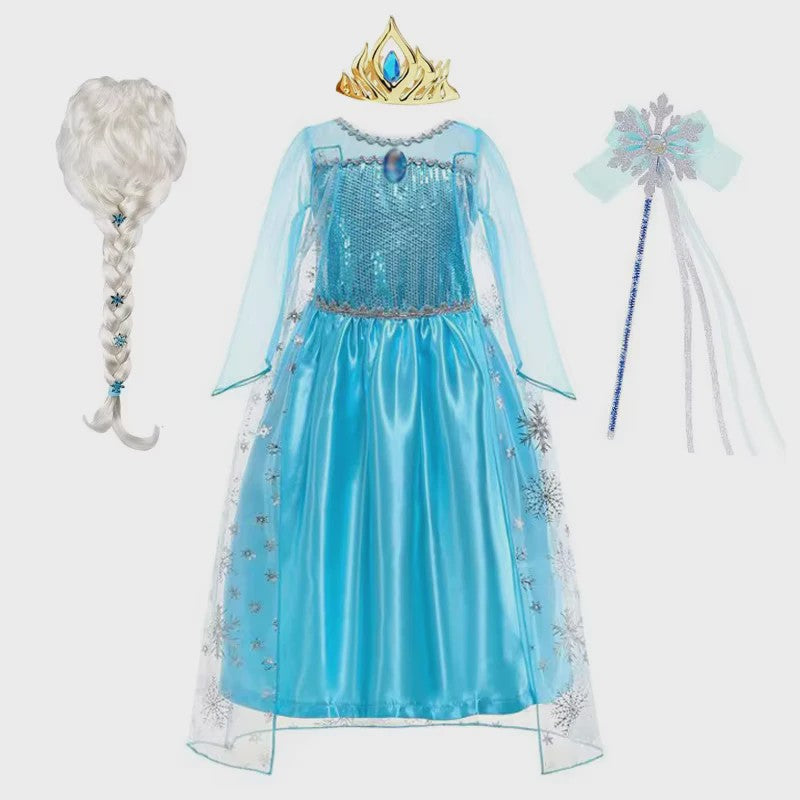 Elsa Prinsessenjurk Meisjes - Lange Mouwen, Sneeuwvlokken & Glitter - Perfect voor Feestjes & Carnaval