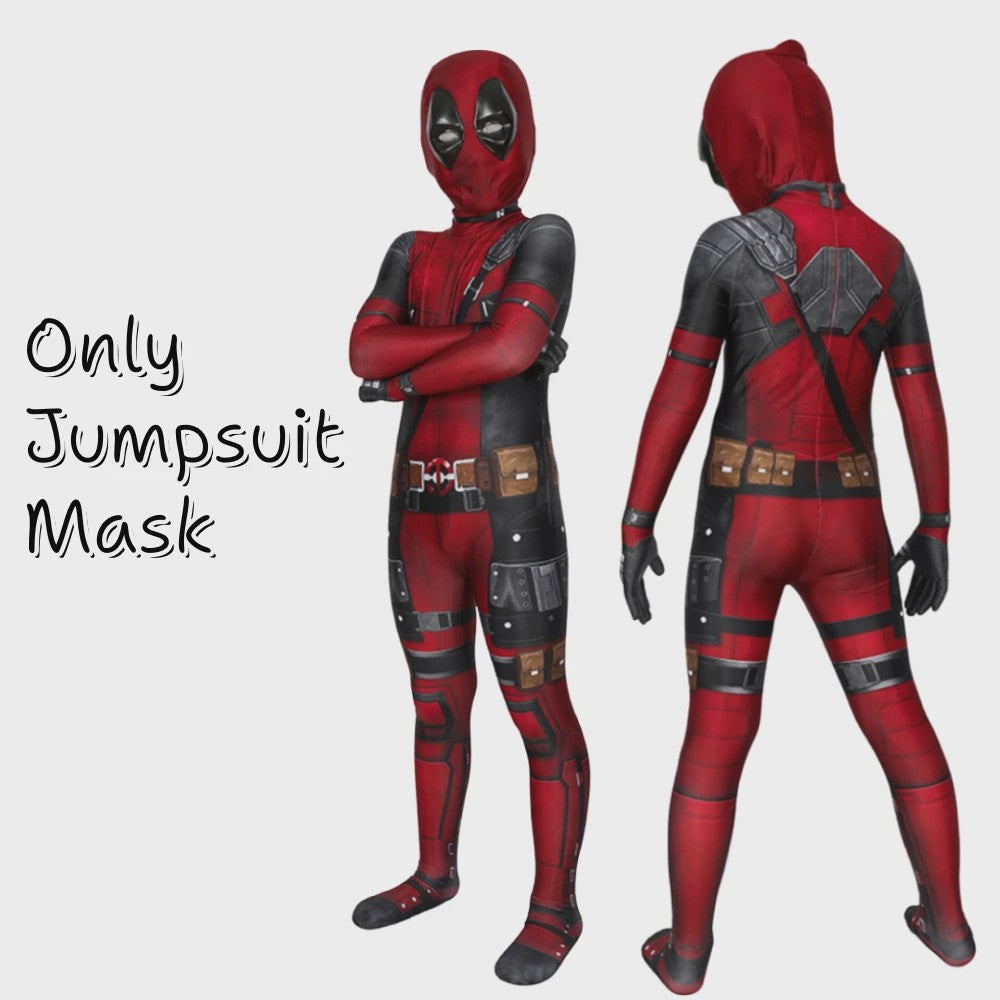 Deadpool Cosplay Kostuum Jumpsuit met Masker en Zwaarden voor Kinderen en Volwassenen