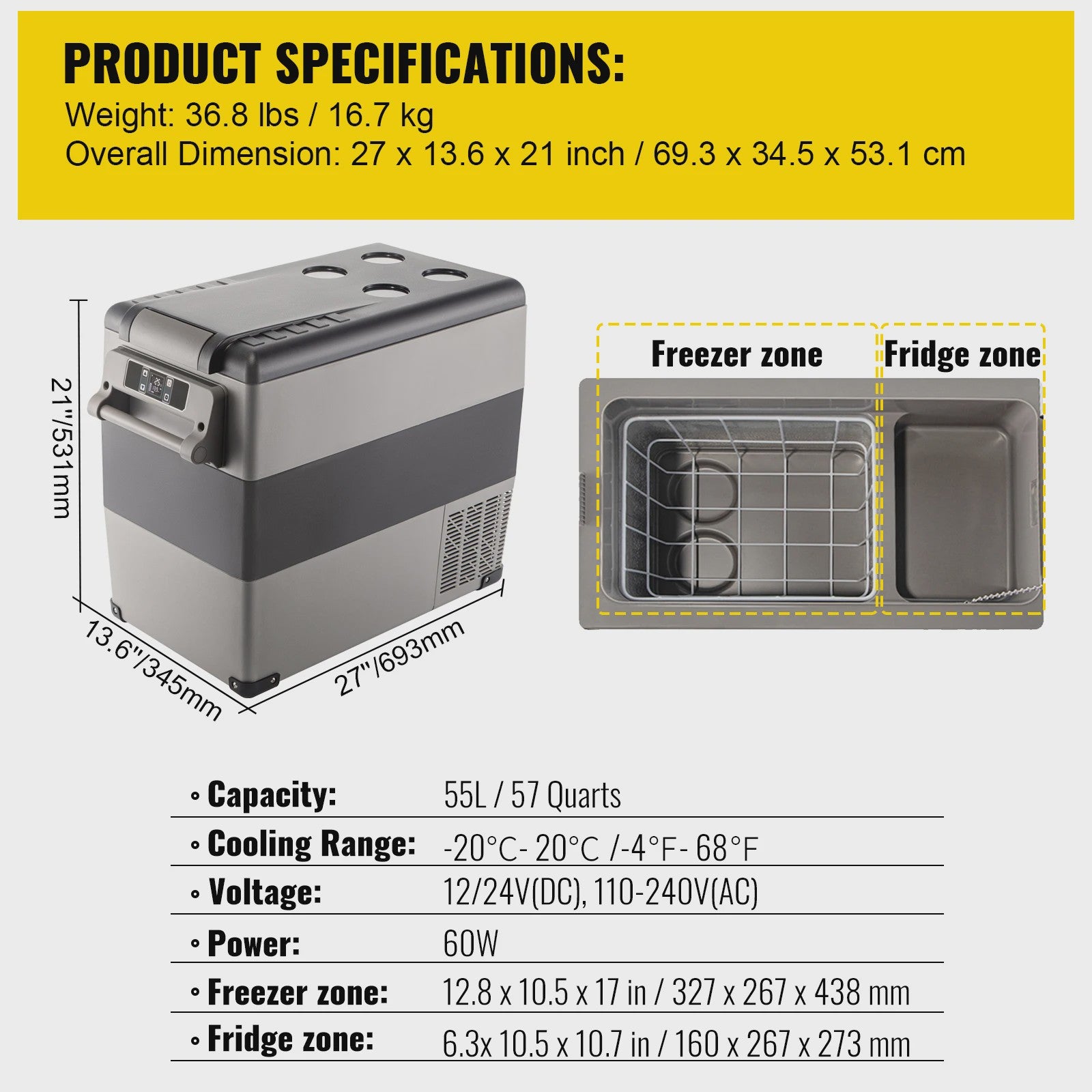 Draagbare Compressor Koelkast/Vriezer 20L-55L - Ideaal voor Auto, Camping & Boot