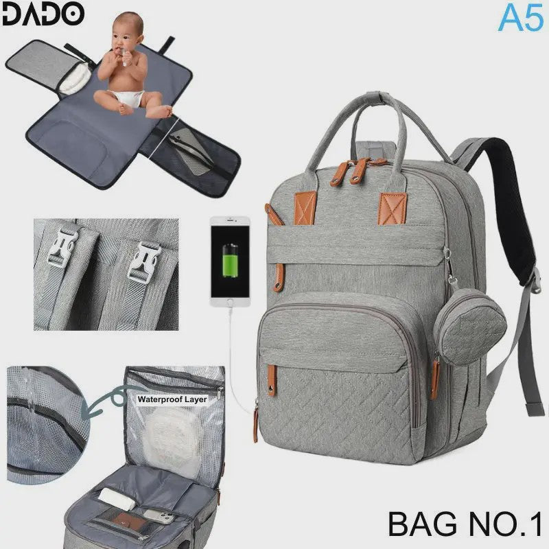 Multifunctionele Luiertas Rugzak Baby Essentials Waterdicht met Verschoonstation & Kinderwagenhaken