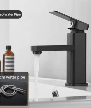 Zwarte Vierkante Wastafelkraan - Mengkraan voor Warm & Koud Water - Anti-Splash