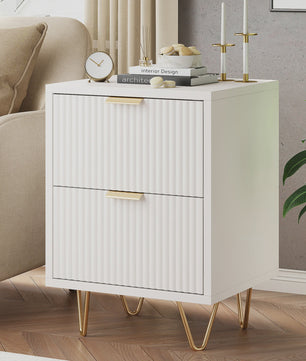 Moderne Witte Nachtkastje met 2 Lades en Gouden Poten - Scandinavisch Design