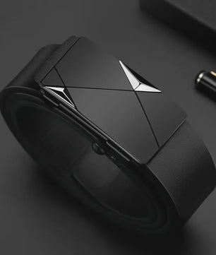 Luxe Heren Riem met Automatische Gesp - PU Leer, Zakelijk & Casual, Geometrisch Design