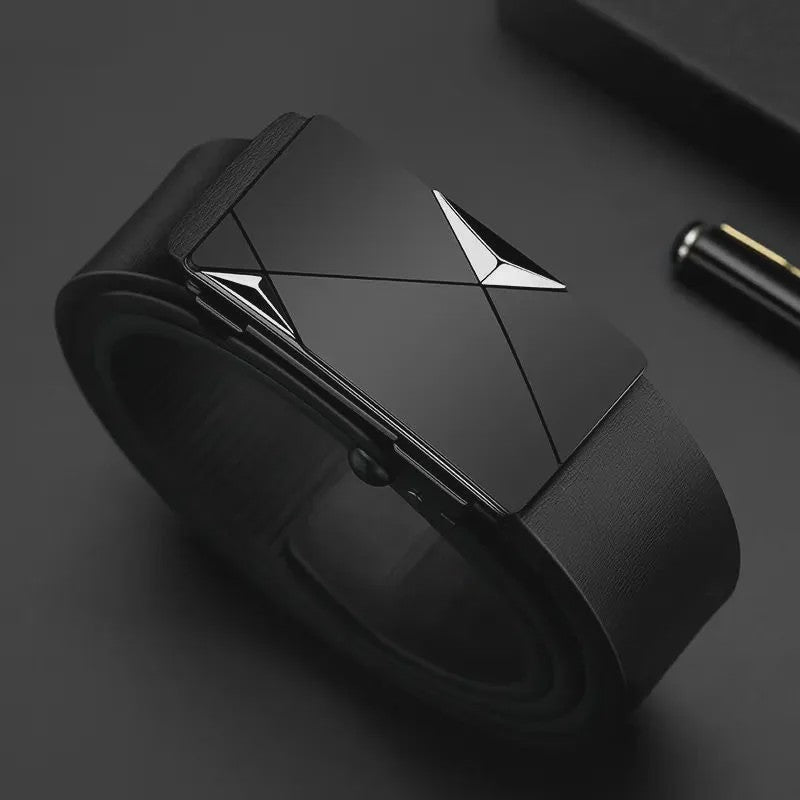 Luxe Heren Riem met Automatische Gesp - PU Leer, Zakelijk & Casual, Geometrisch Design