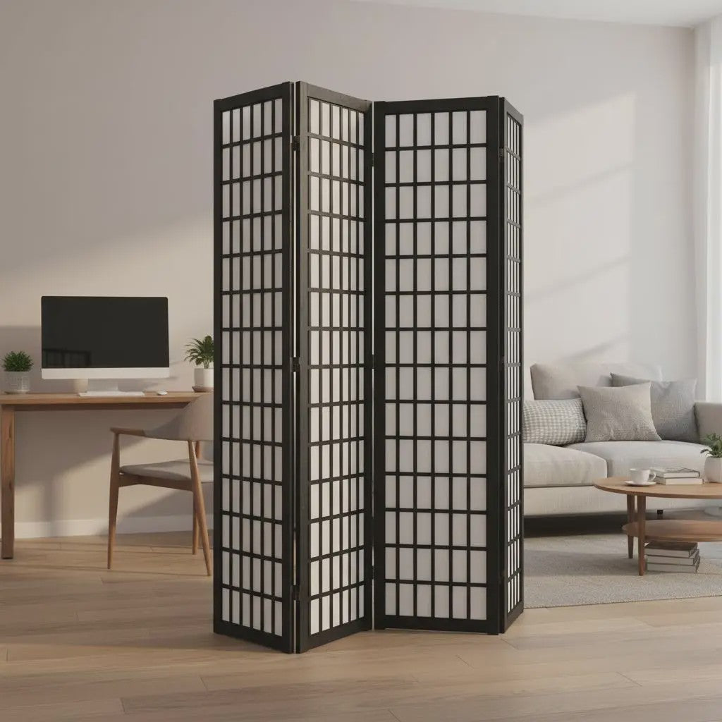 Zwart Houten Kamerscherm met 4 Panel - Japans Design & Ruimteverdeler