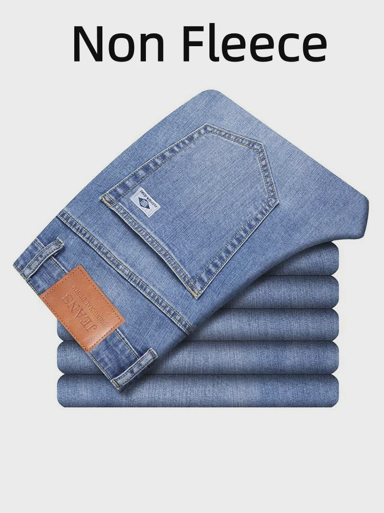 Herfst/Winter Heren Jeans: Losse Pasvorm Rechte Pijpen met Retro Washed Look & Fleece Voering