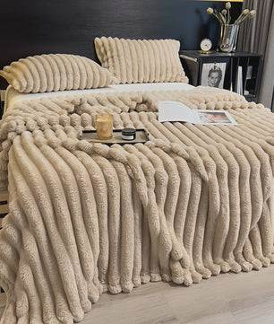 Luxe Verdikte Flanel Deken met Brede Strepen - Multifunctioneel voor Bank, Bed & Dutjes