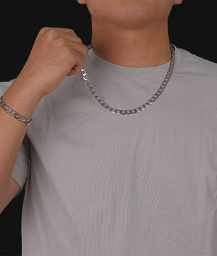 Set: 925 Sterling Zilveren Collier & Armband - 8mm Cuban Link - Minimalistisch & Luxe Cadeau