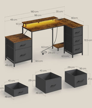 L-vormig Gaming Bureau met 5 Lades, USB Opladen & LED Verlichting - Hoekbureau voor Thuiswerkplek