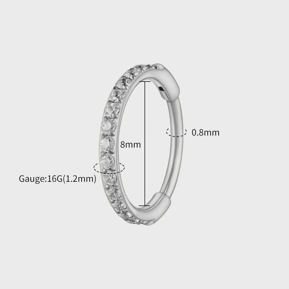 Chique Titanium Huggie Hoop Oorbel met Zirkonia - 16G Piercing Sieraden
