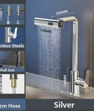 Grijze/Zilveren Uittrekbare Keukenkraan met Flexibele Douchemodus en Warm/Koud Water - Dekmontage