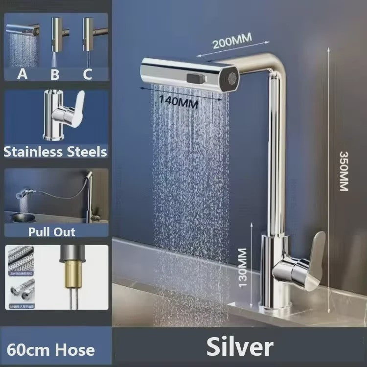 Grijze/Zilveren Uittrekbare Keukenkraan met Flexibele Douchemodus en Warm/Koud Water - Dekmontage