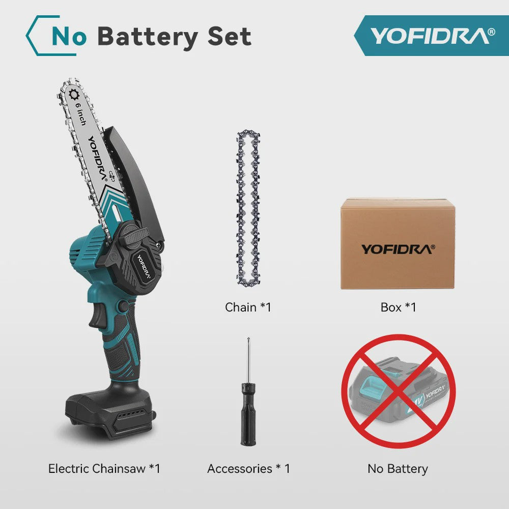YOFIDRA 6-Inch Snoerloze Elektrische Kettingzaag - Krachtig Snoeien & Houtkloven (21V Batterij)