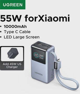 UGREEN 55W Powerbank 10000mAh met Type-C Kabel - Draagbaar Snel Laden