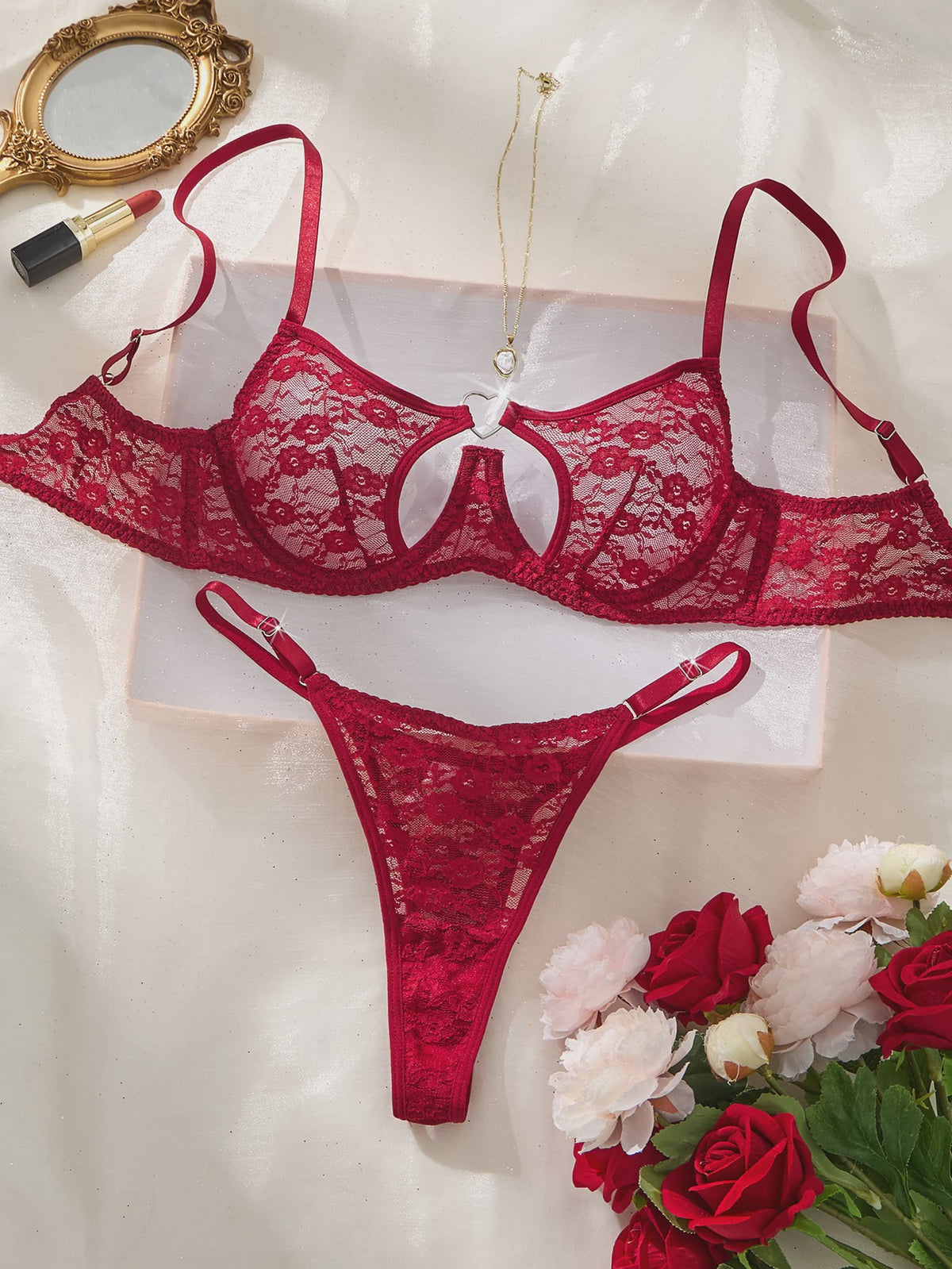 Elegante kanten BH en slip set met hartsluiting - Comfortabel en stijlvol