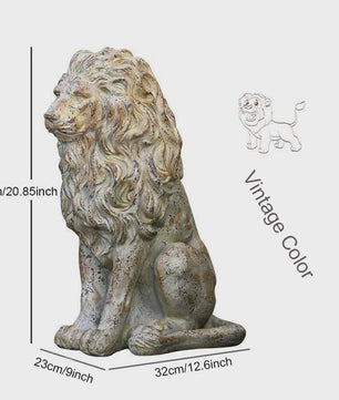 Zittende Leeuw Beeld - 20 Inch - Antiek Brons Finish - Handgeschilderd Hars - Tuin & Huis Decoratie