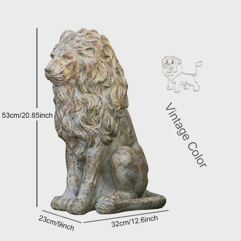 Zittende Leeuw Beeld - 20 Inch - Antiek Brons Finish - Handgeschilderd Hars - Tuin & Huis Decoratie