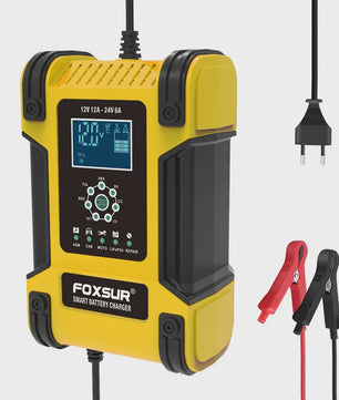Foxsur Slimme Automatische Acculader 12V/24V met Digitaal Display en Reparatie Modus