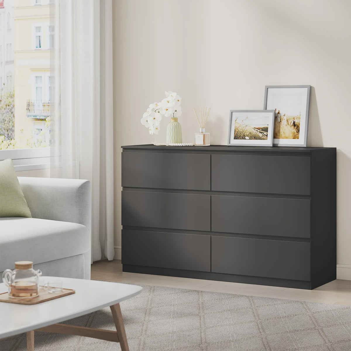 Moderne Commode met 6 Lades - 120x40x75cm - Woonkamer, Slaapkamer, Hal