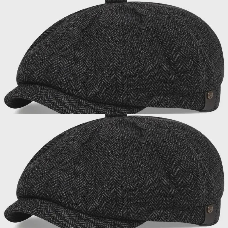 Vintage Heren Oktagonale Pet - Stijlvolle Visgraat & Streep Casual Hoed voor Dagelijks Gebruik