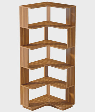 Industriële Hoek Boekenkast 6 Lagen - 165 cm Hoog met Anti-Drop Paneel