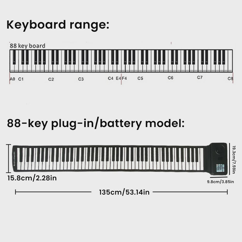 Draagbare Oprolbare Piano 88 Toetsen - Flexibel Silicone Keyboard voor Thuis Oefenen