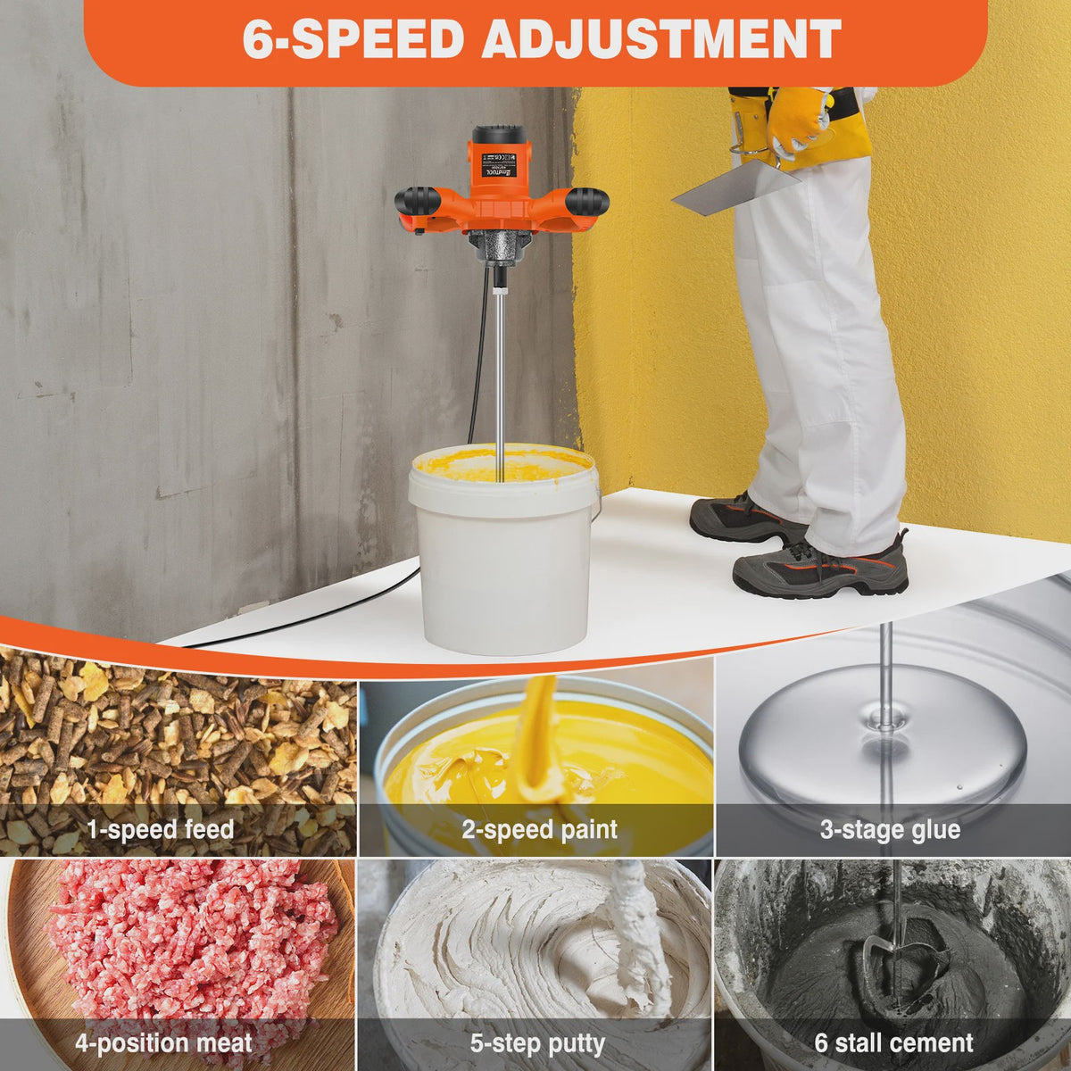 Krachtige 2800W Handmixer voor Verf, Gips, Mortel en Lijm - 6 Snelheden